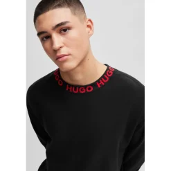 Knitwear*Boss Mens Smarlo Logo Collar Sweater in Black