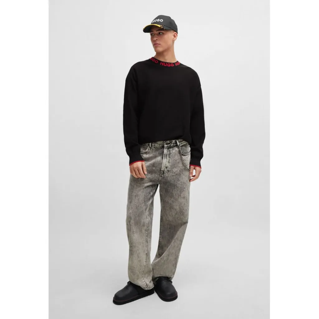 Knitwear*Boss Mens Smarlo Logo Collar Sweater in Black