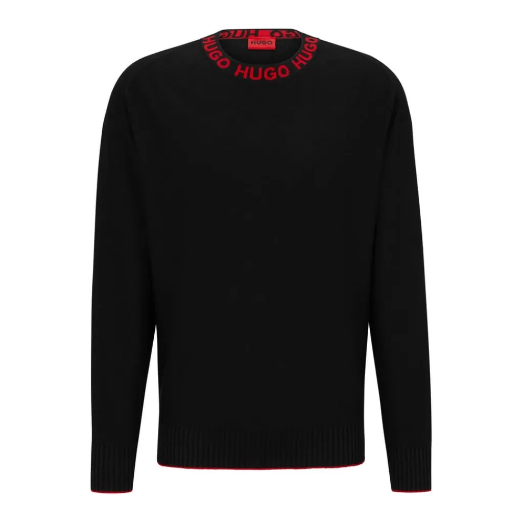 Knitwear*Boss Mens Smarlo Logo Collar Sweater in Black