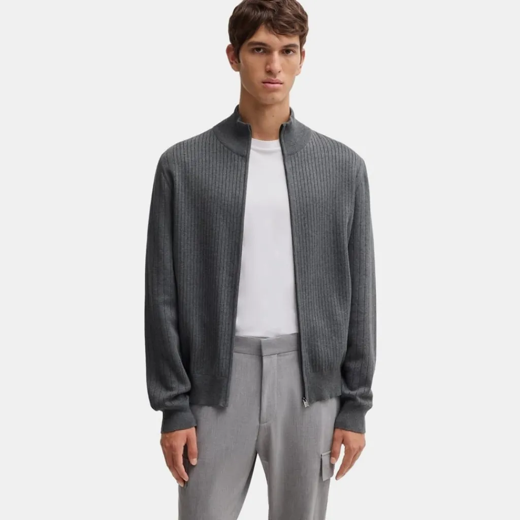 Knitwear*Boss Mock Neck Regular Fit Sweater in Grey