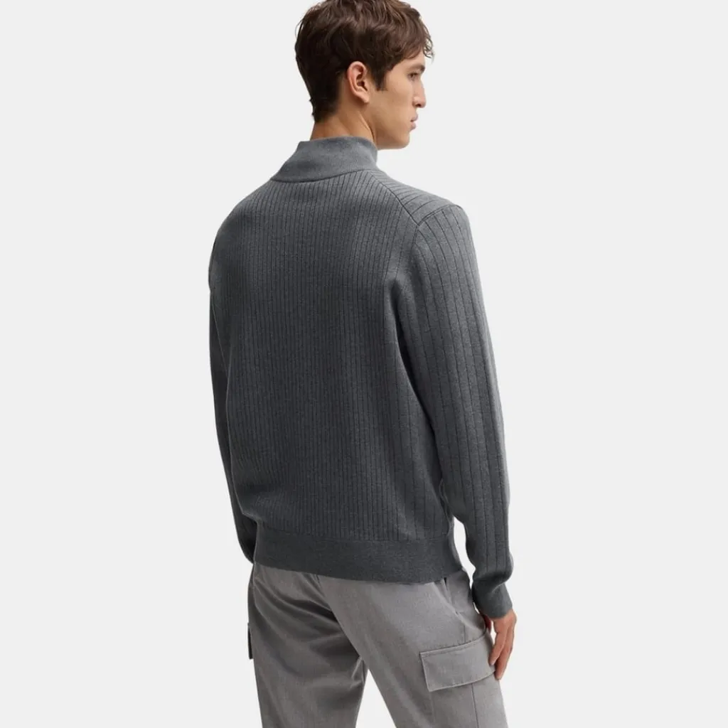 Knitwear*Boss Mock Neck Regular Fit Sweater in Grey