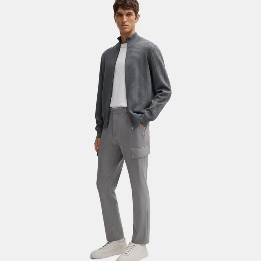 Knitwear*Boss Mock Neck Regular Fit Sweater in Grey