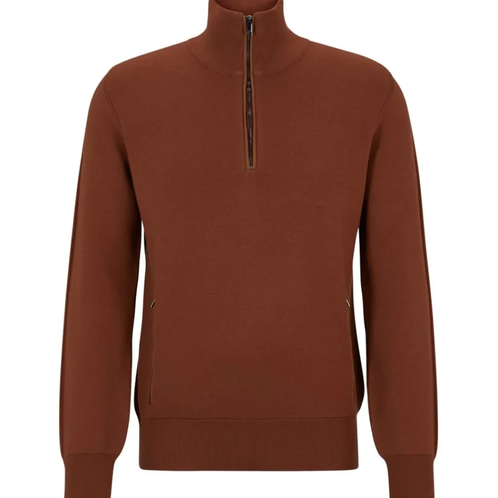 Knitwear*Boss Padrone Zipped Sweater in Brown