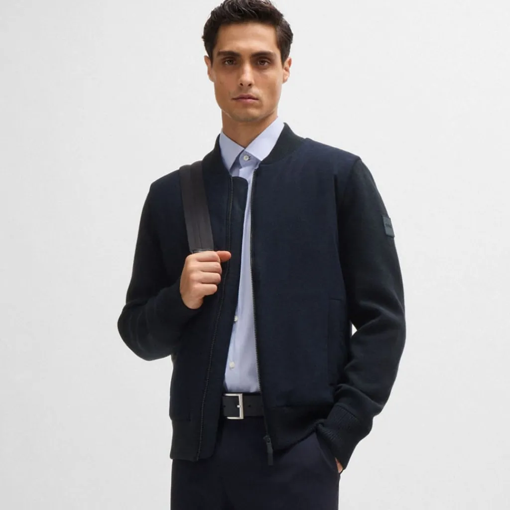 Coats And Jackets*Boss P-Eflano Regular-Fit Knitted Bomber Jacket in Dark Blue