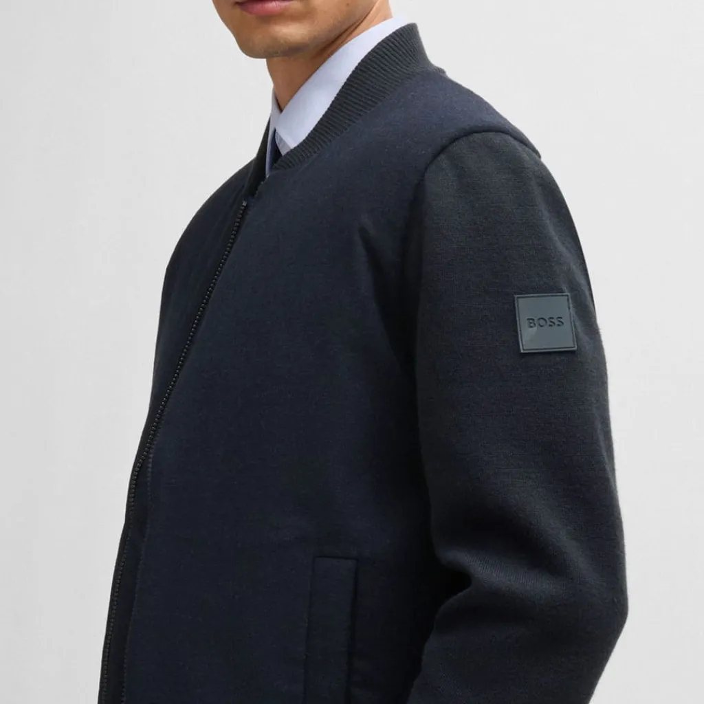 Coats And Jackets*Boss P-Eflano Regular-Fit Knitted Bomber Jacket in Dark Blue