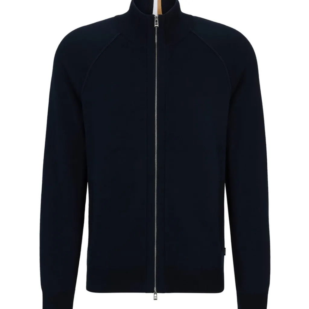Knitwear*Boss Perrone Knit Funnel Neck Waist Length Top in Blue