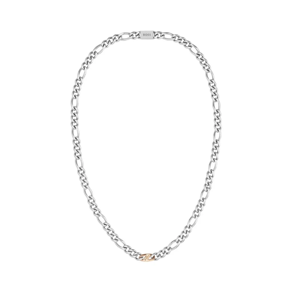 Jewellery-Watches*Boss Rian Stainless Steel And Carnation Gold Ip Figaro Chain in Silver