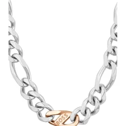 Jewellery-Watches*Boss Rian Stainless Steel And Carnation Gold Ip Figaro Chain in Silver