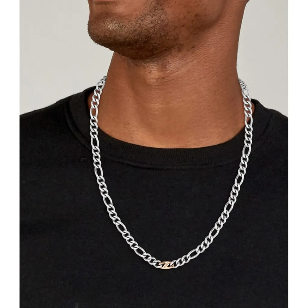 Jewellery-Watches*Boss Rian Stainless Steel And Carnation Gold Ip Figaro Chain in Silver