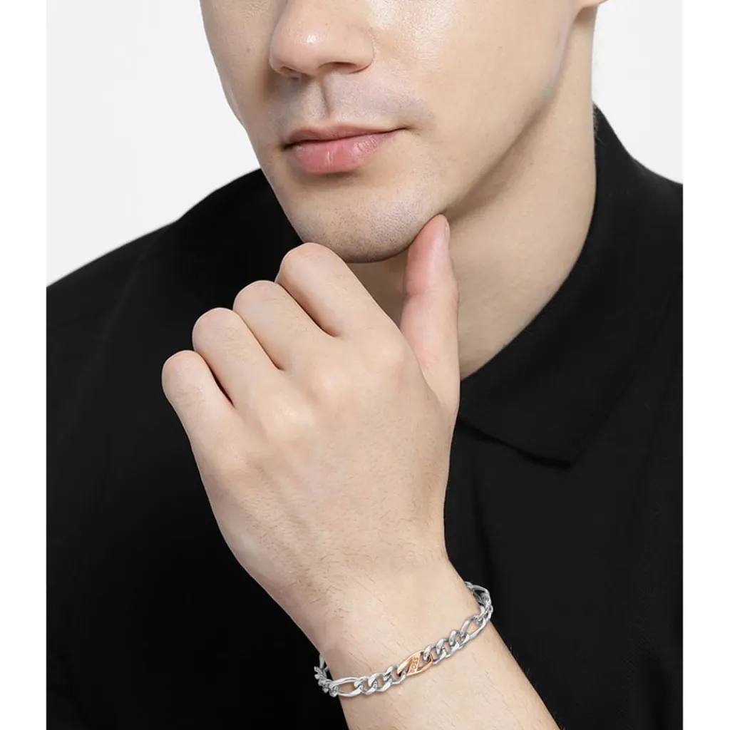 Jewellery-Watches*Boss Rian Stainless Steel And Rose Gold Ip Figaro Bracelet in Silver