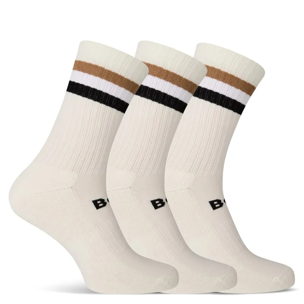 Underwear And Socks*Boss Rib Stripe Crew Socks in White