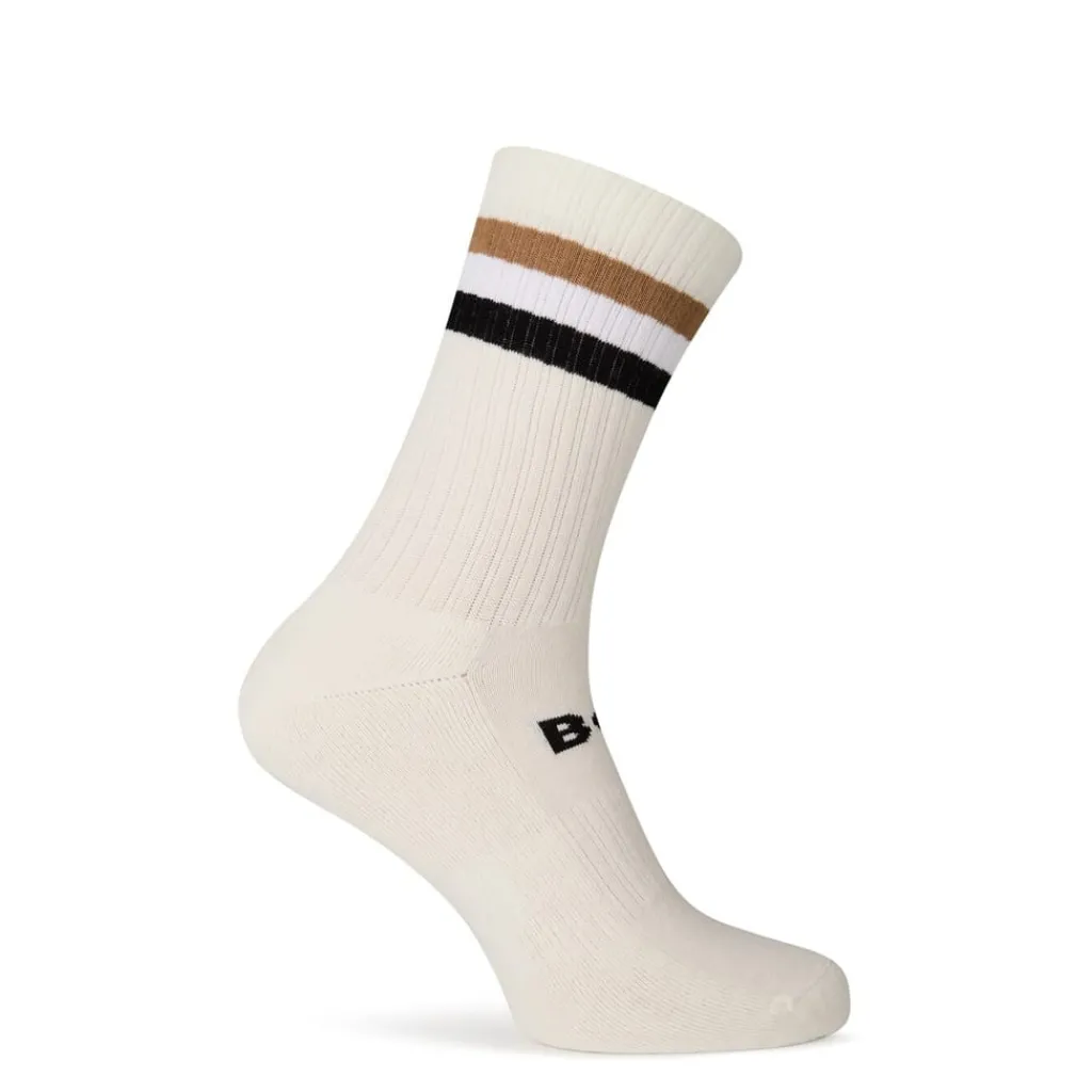 Underwear And Socks*Boss Rib Stripe Crew Socks in White