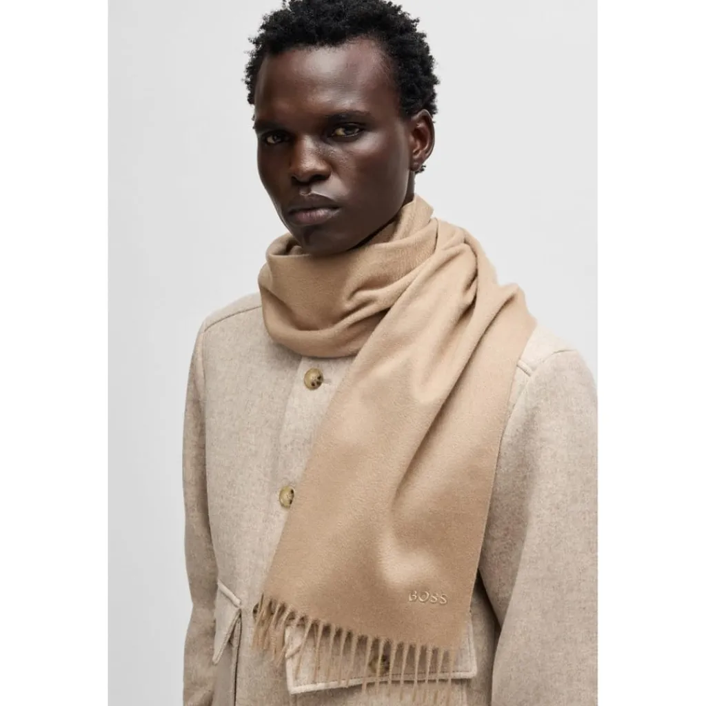 Gloves-Scarves-Umbrellas*Boss Scottas 28*190 10261761 01 Midweight Scarve Mens in Beige