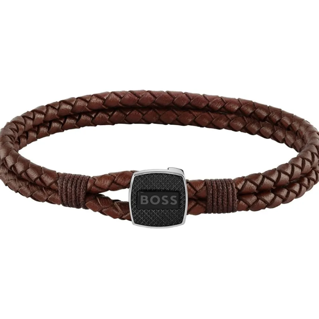 Jewellery-Watches*Boss Seal Braided Leather Bracelet in Brown
