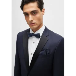 Assorted*Boss Silk-Blend Tie & Pocket Square in Dark Blue