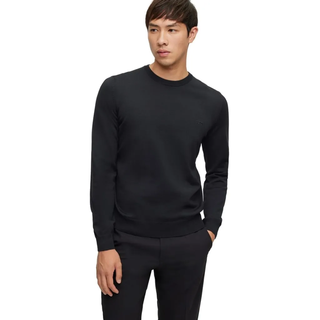 Knitwear*Boss Slim Fit Crew Neck Long Sleeve Sweater in Black