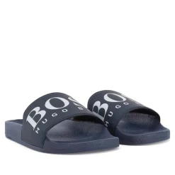 Beach Shoes|Footwear*Boss Solar Slide Logo Sandals in Dark Blue