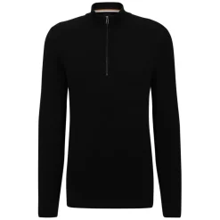Knitwear*Boss Zip Neck Long Sleeve Regular Fit Sweater in Black
