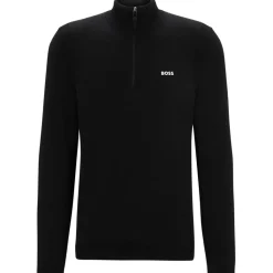 Knitwear*Boss Zip Neck Regular Fit Sweater in Black