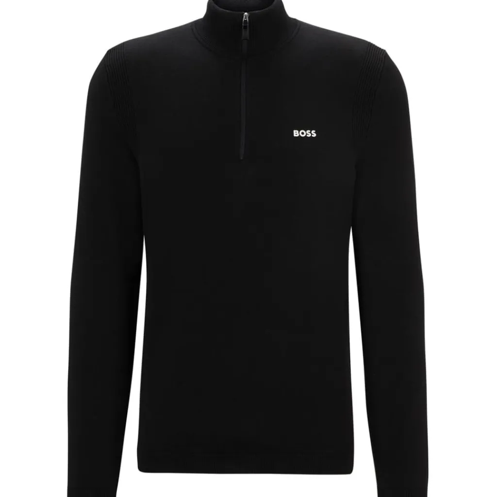 Knitwear*Boss Zip Neck Regular Fit Sweater in Black