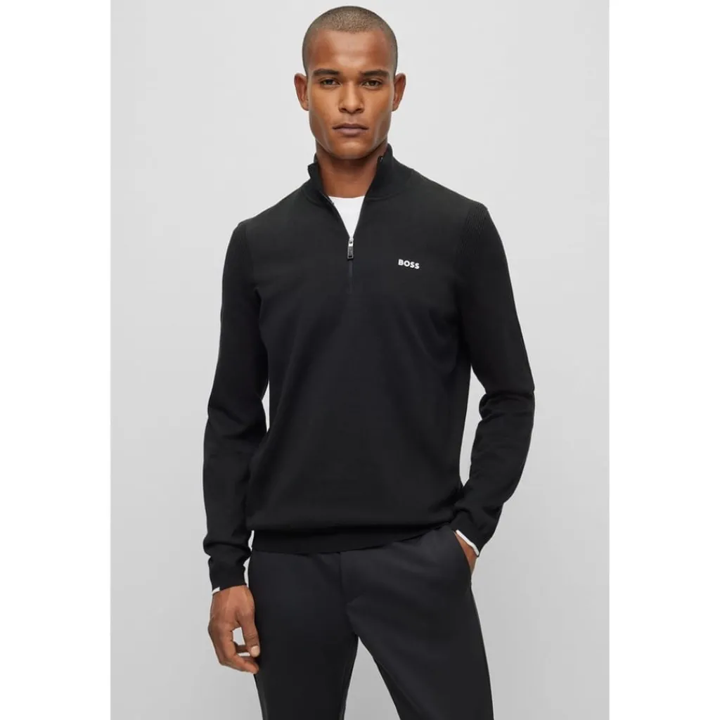 Knitwear*Boss Zip Neck Regular Fit Sweater in Black