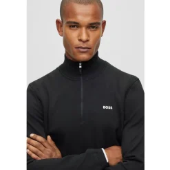 Knitwear*Boss Zip Neck Regular Fit Sweater in Black