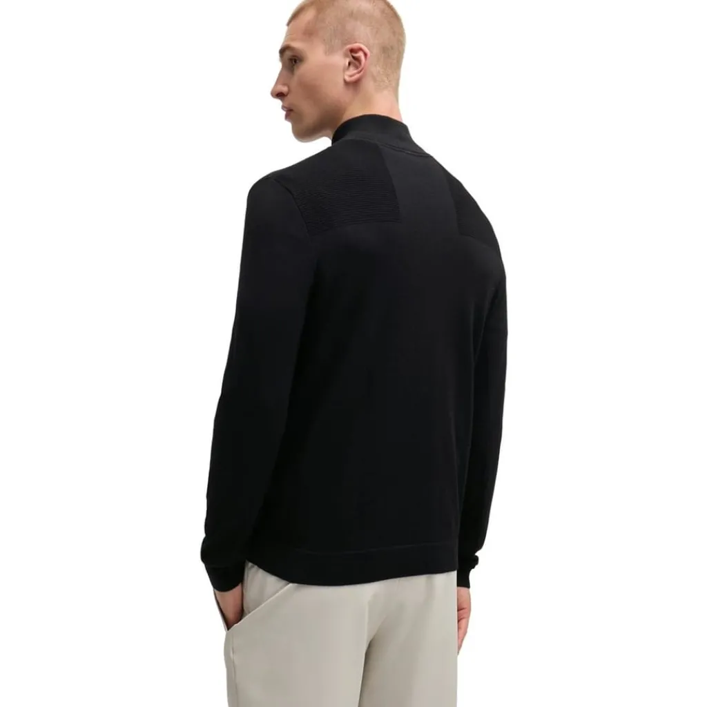 Knitwear*Boss Zip Neck Regular Fit Sweater in Black