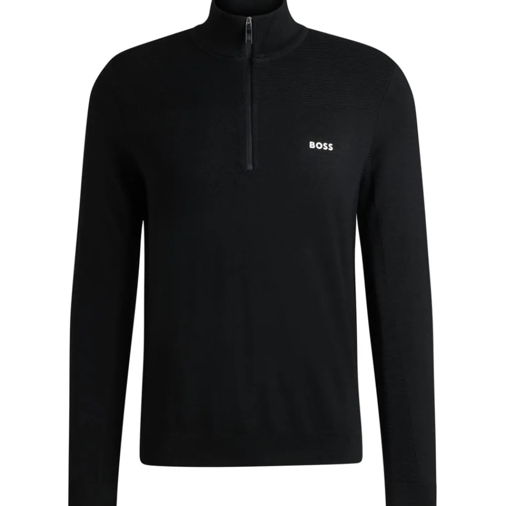 Knitwear*Boss Zip Neck Regular Fit Sweater in Black