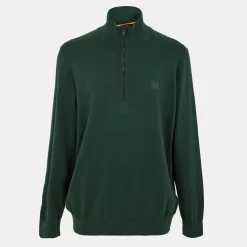 Knitwear*Boss Zip Neck Sweater in Green