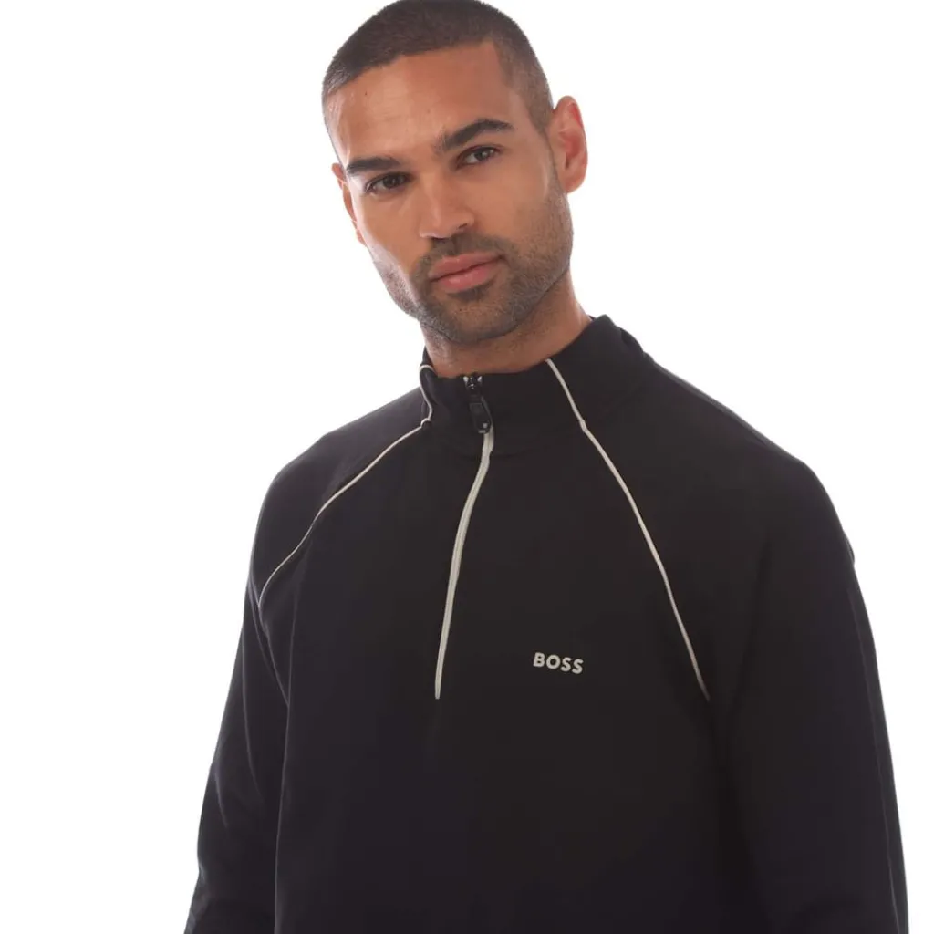 Sweatshirts*Boss Zip-Neck Sweatshirt with Emed Artwork in Black
