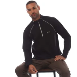 Sweatshirts*Boss Zip-Neck Sweatshirt with Emed Artwork in Black