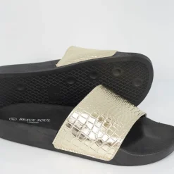 Beach Shoes*Brave Soul Crocodile Strap Slider in Gold