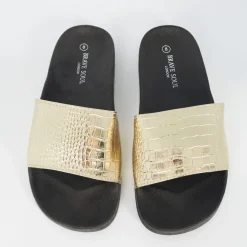 Beach Shoes*Brave Soul Crocodile Strap Slider in Gold