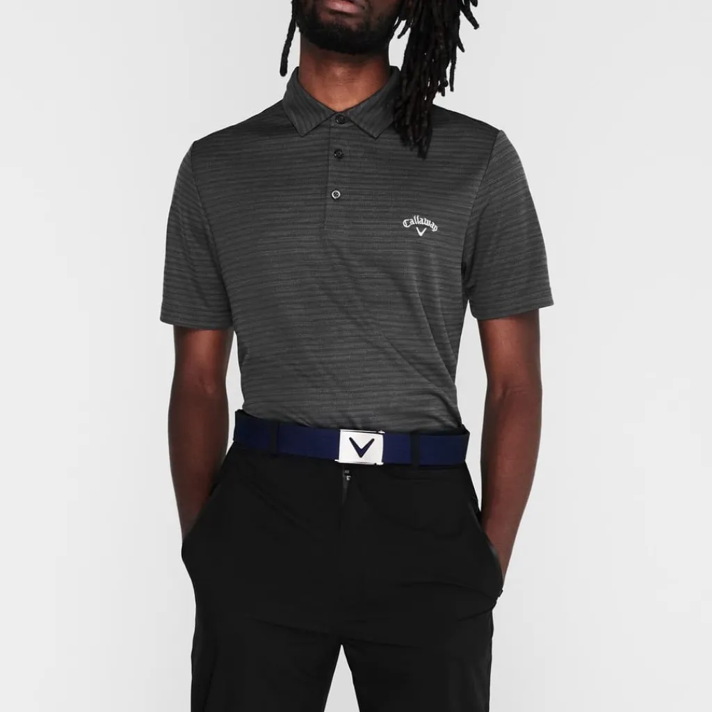Polo Shirts*Callaway Mens Herringbone Golf Polo Shirt in Black