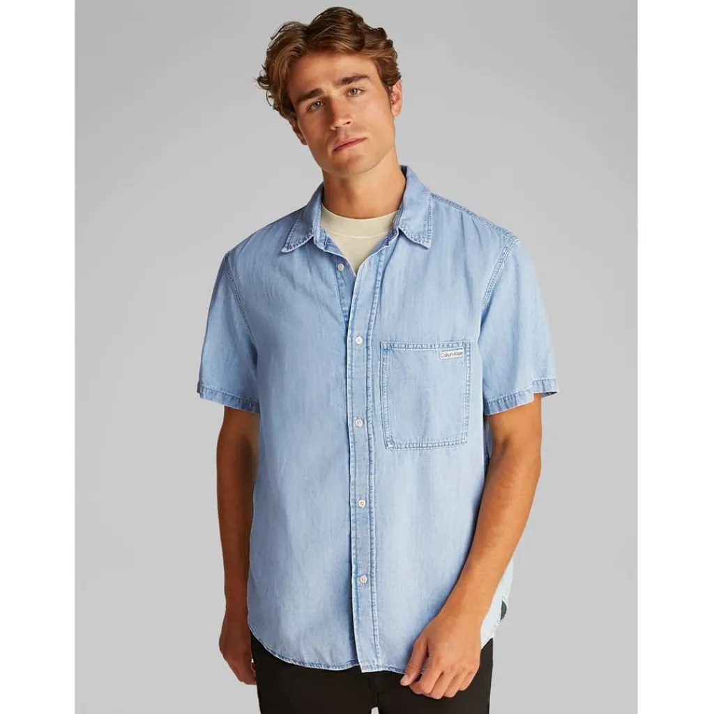 Shirts*Calvin Klein Jeans Regular Fit Short Sleeve Denim Shirt in Blue