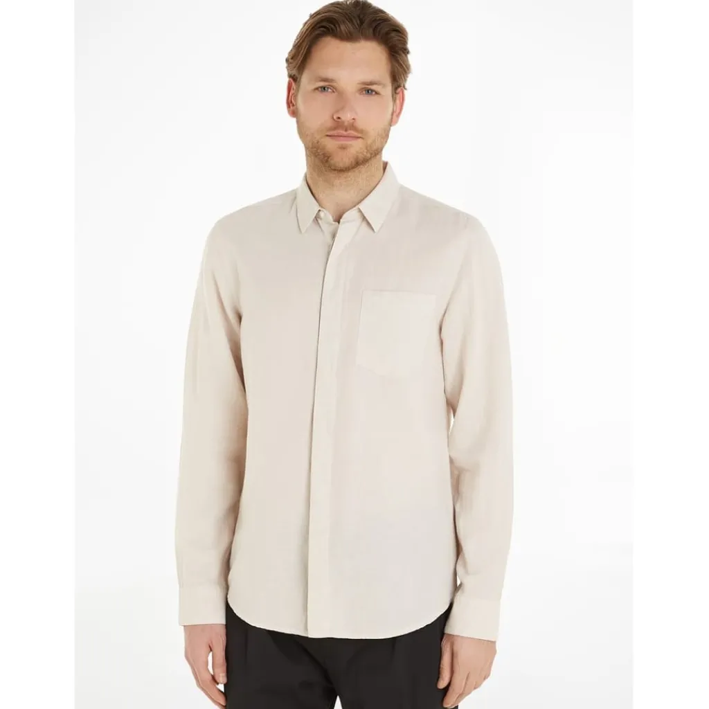 Shirts*Calvin Klein Linen Cotton Regular Fit Shirt in Beige