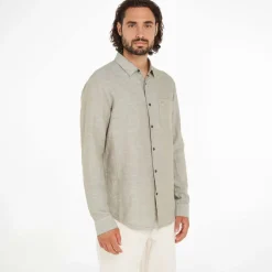 Shirts*Calvin Klein Linen Cotton Regular Shirt in Green