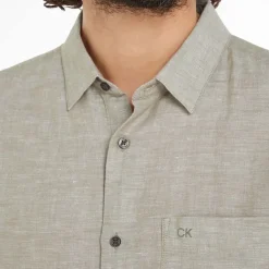 Shirts*Calvin Klein Linen Cotton Regular Shirt in Green