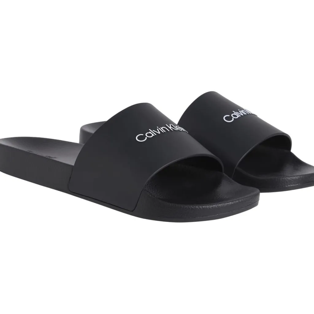 Beach Shoes*Calvin Klein Logo Sliders in Black