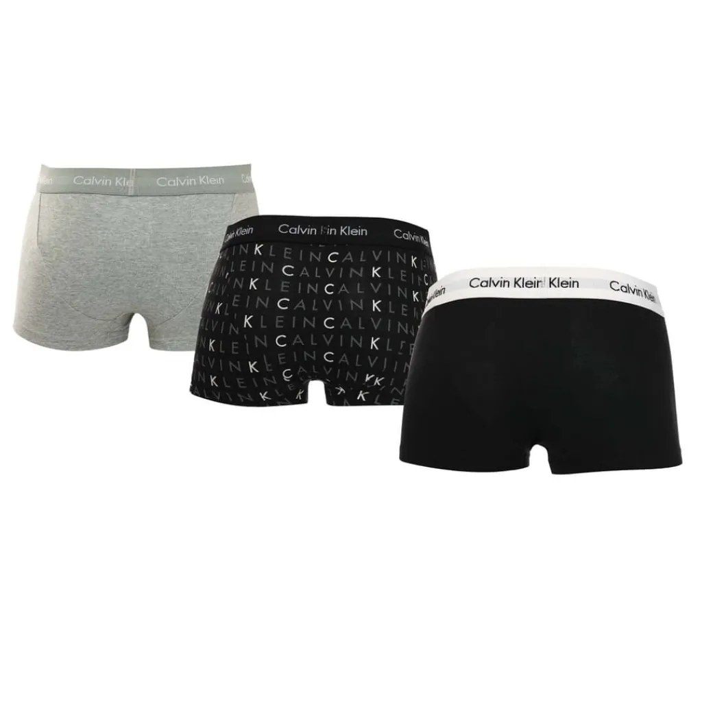 Gifts|Underwear And Socks*Calvin Klein Mens 3 Pack Low Rise Cotton Stretch Trunks in Black Grey