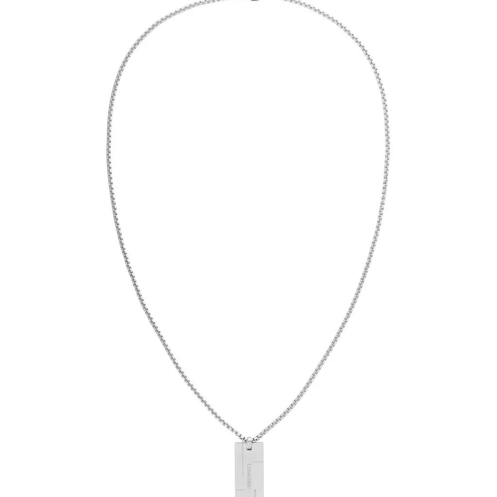 Jewellery-Watches*Calvin Klein Stainless Steel Brushed Dog Tag Necklace in Silver