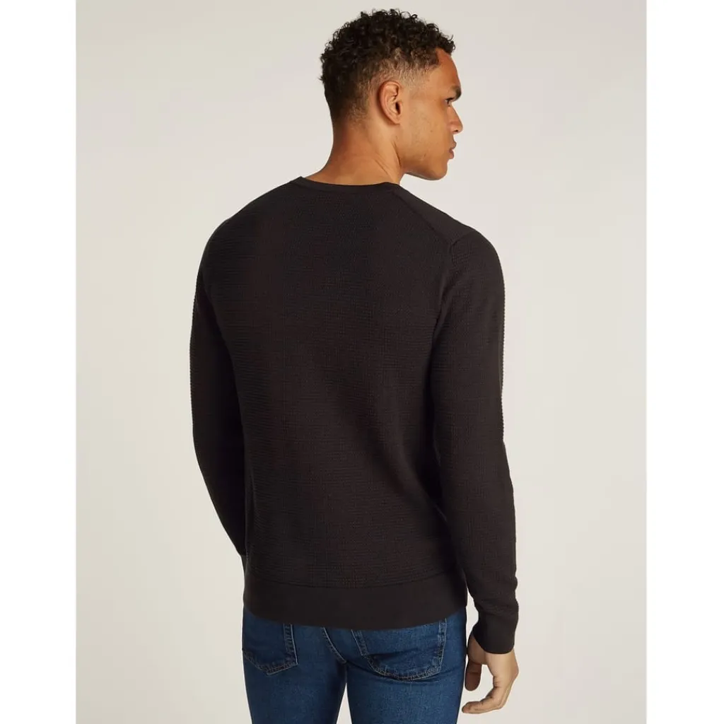 Knitwear*Calvin Klein Texture Crew Neck Regular Fit Sweater in Black