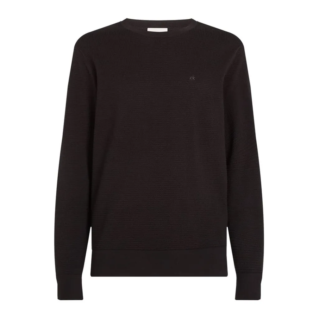 Knitwear*Calvin Klein Texture Crew Neck Regular Fit Sweater in Black