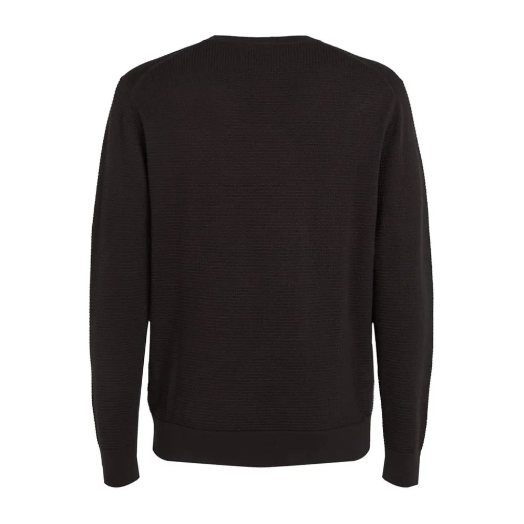 Knitwear*Calvin Klein Texture Crew Neck Regular Fit Sweater in Black