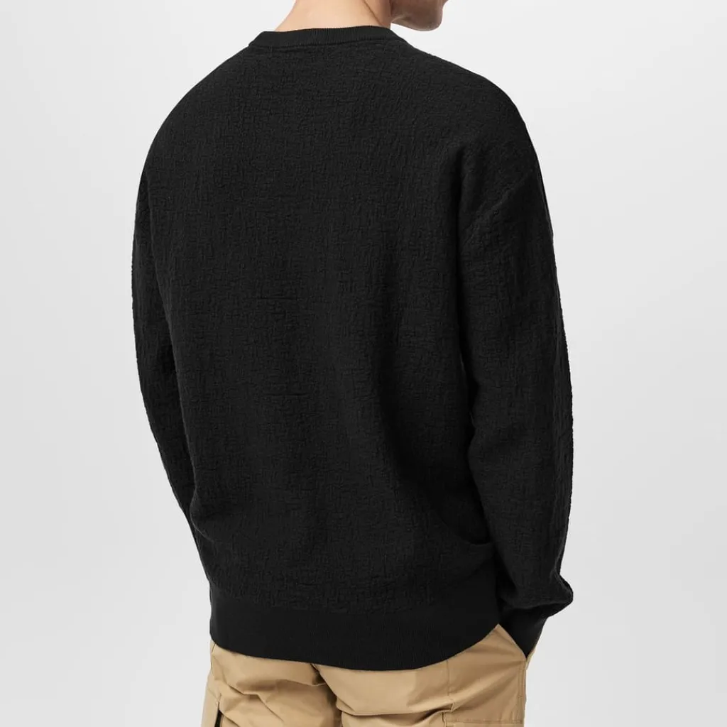 Knitwear*Calvin Klein Texture Jacquard Crew Neck Sweater in Black