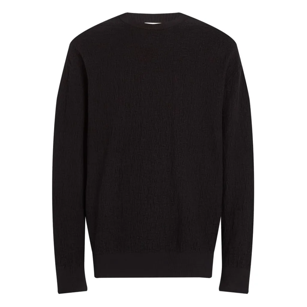 Knitwear*Calvin Klein Texture Jacquard Crew Neck Sweater in Black
