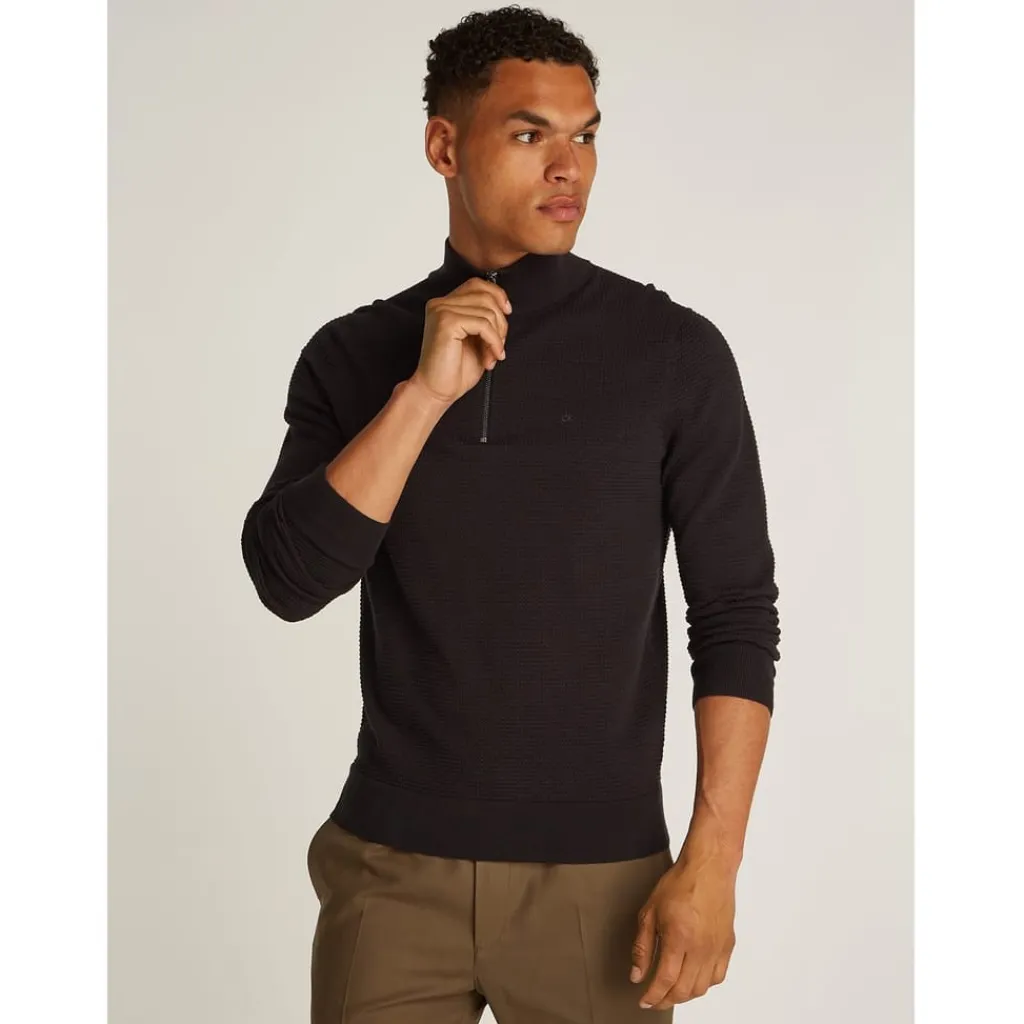 Knitwear*Calvin Klein Zip Neck Slim Fit Sweater in Black