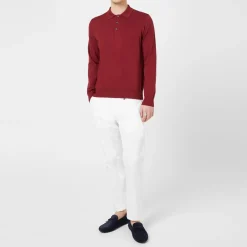 Knitwear*Canali Long Sleeve Knit Polo Shirt in Red