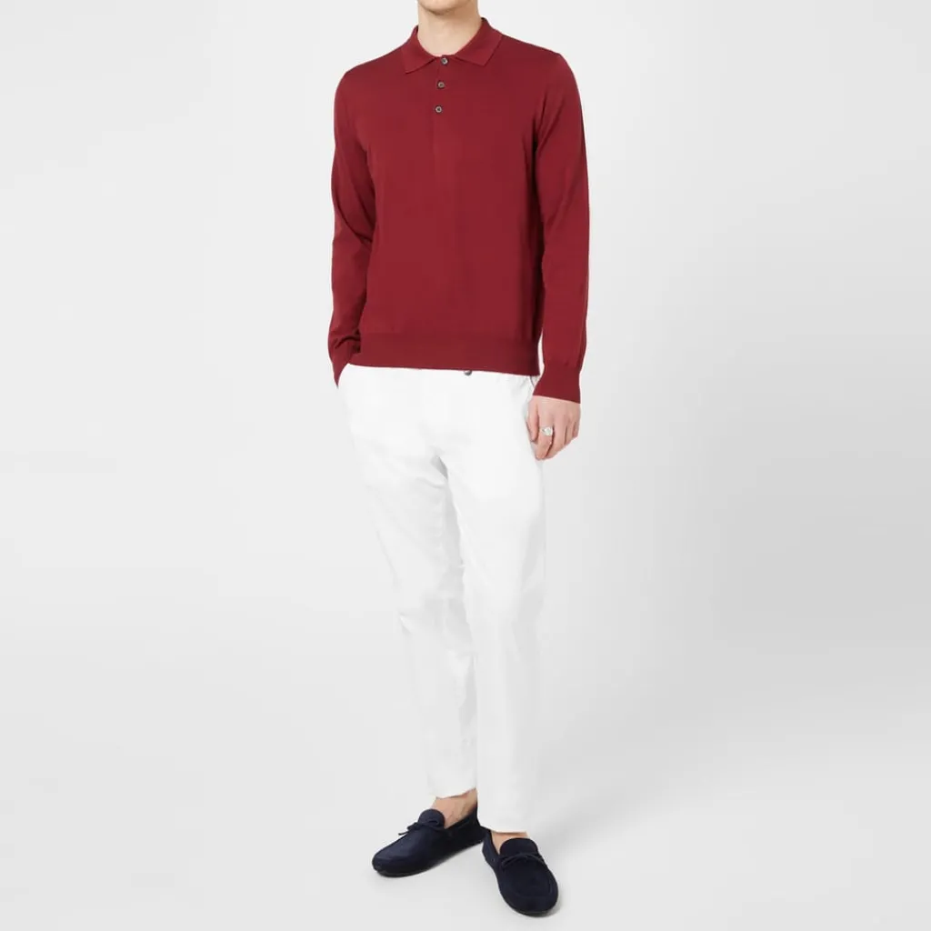 Knitwear*Canali Long Sleeve Knit Polo Shirt in Red