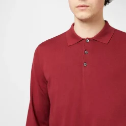 Knitwear*Canali Long Sleeve Knit Polo Shirt in Red